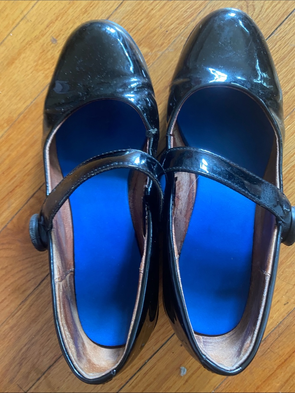Black Patent Mary Jane Flats with Cushioned Blue Insole